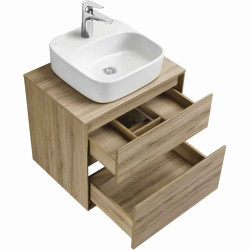 Тумба с раковиной и столешницей Aquaton Либерти 60/Одри Soft 42, 2 ящика, дуб эльвезия