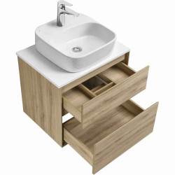 Тумба с раковиной и столешницей Aquaton Либерти 60/Одри Soft 42, 2 ящика, белая столешница, дуб эльвезия